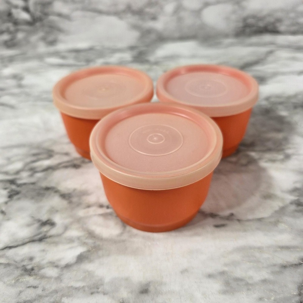 Set of 3 Vintage Tupperware 1229-32 Orange Snack Containers w/ Lids